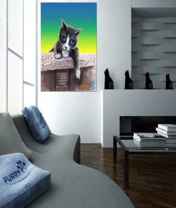 FURRY PAW PEDESTAL CAT OMBRE STUDIO CANVAS ART